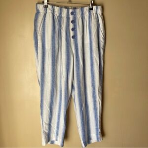Loft Outlet Women’s Striped Linen Blend High Rise Straight Petite Pants; Size LP